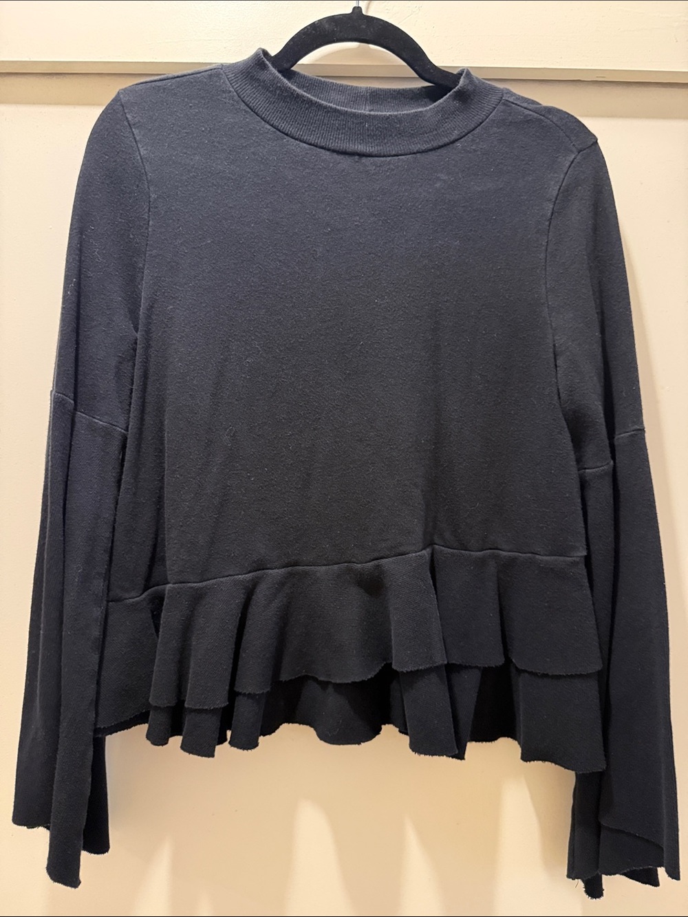 bp Black Ruffle-Hem Crewneck Sweatshirt